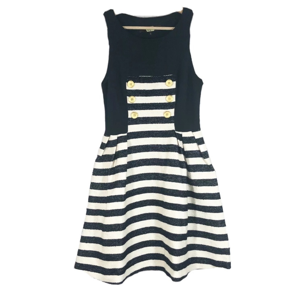 Anthropologie Eva Franco Nautical Strip Dress Sleeveless Navy Sz 2